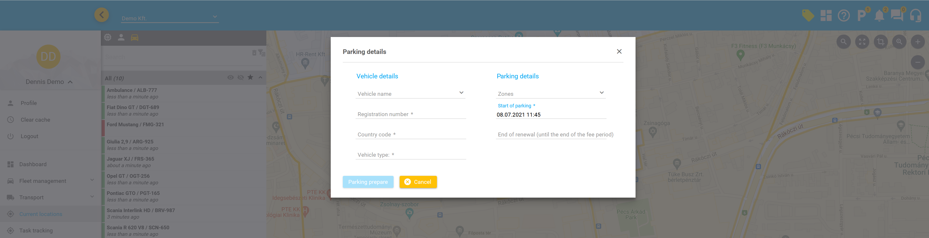  Parking parameters settings